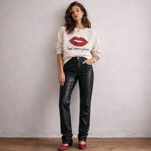 Vakko Sport 90s Vintage Stacked Straight Leather Pants Sz 8